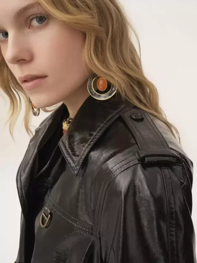 Belted jacket in shiny coated cotton Belted jacket in shiny coated cotton