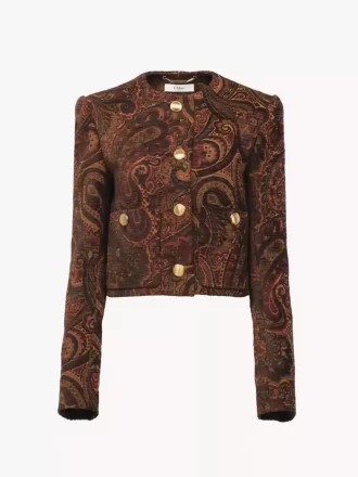 Boxy collarless jacket in tapestry jacquard