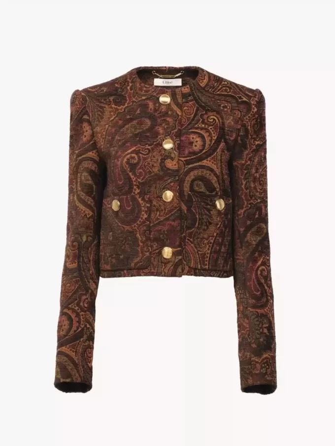 Boxy collarless jacket in tapestry jacquard Boxy collarless jacket in tapestry jacquard