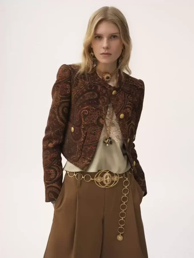 Boxy collarless jacket in tapestry jacquard Boxy collarless jacket in tapestry jacquard