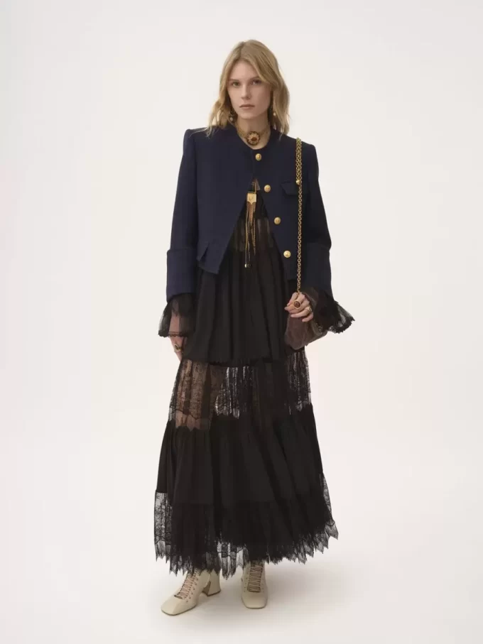 Boxy collarless jacket in wool check Boxy collarless jacket in wool check