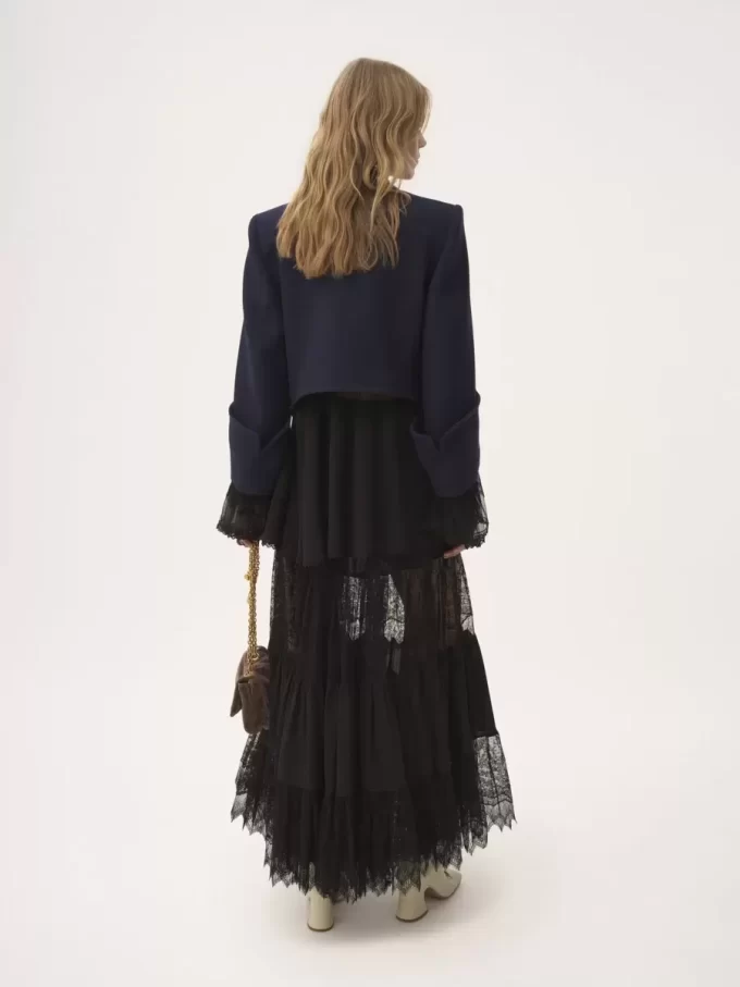 Boxy collarless jacket in wool check Boxy collarless jacket in wool check