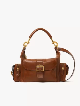 Camera bag in shiny leather