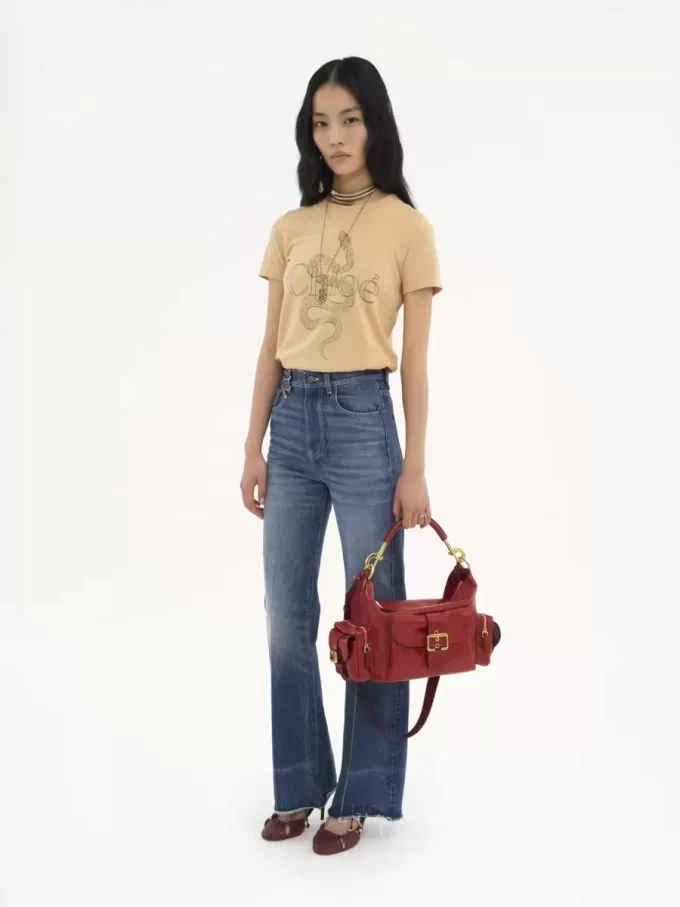 Camera bag in shiny leather