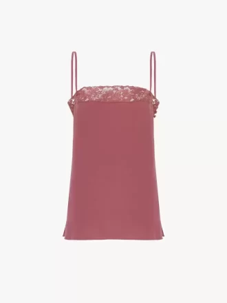 Camisole top in crêpe de chine & lace