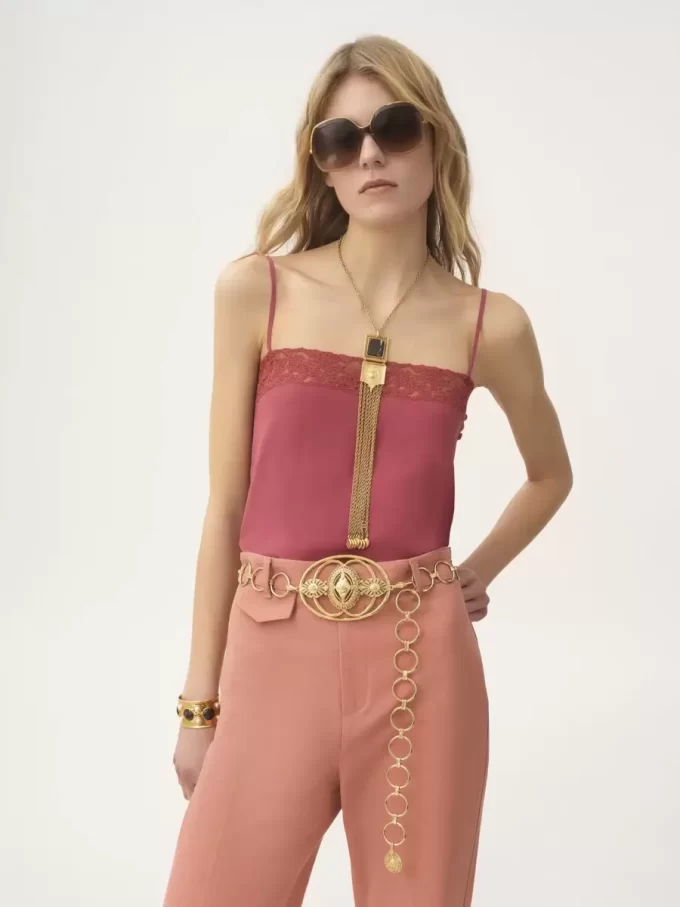 Camisole top in crêpe de chine & lace Camisole top in crêpe de chine & lace