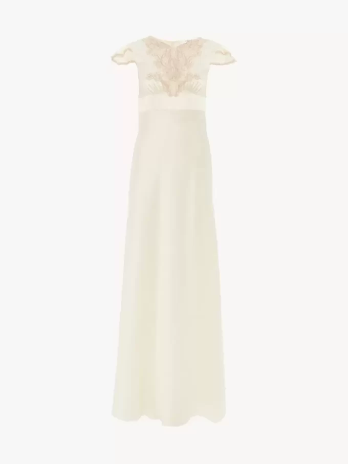 Cap-sleeve column dress in washed silk satin & lace Cap-sleeve column dress in washed silk satin & lace