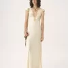Cap-sleeve column dress in washed silk satin & lace Cap-sleeve column dress in washed silk satin & lace