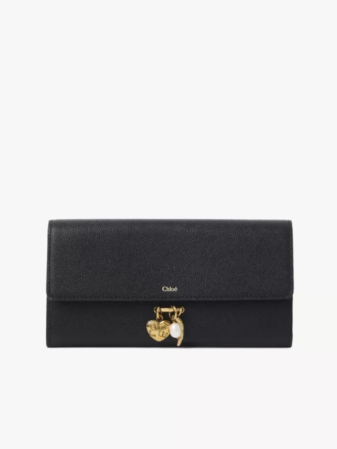 Chloé Charms long wallet with flap in grained leather Chloé Charms long wallet with flap in grained leather