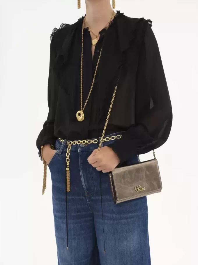 Chloé Iconic flap wallet on chain in metallized leather