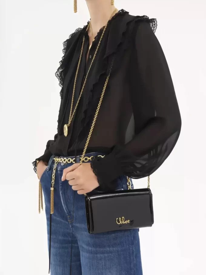 Chloé Iconic flap wallet on chain in patent leather