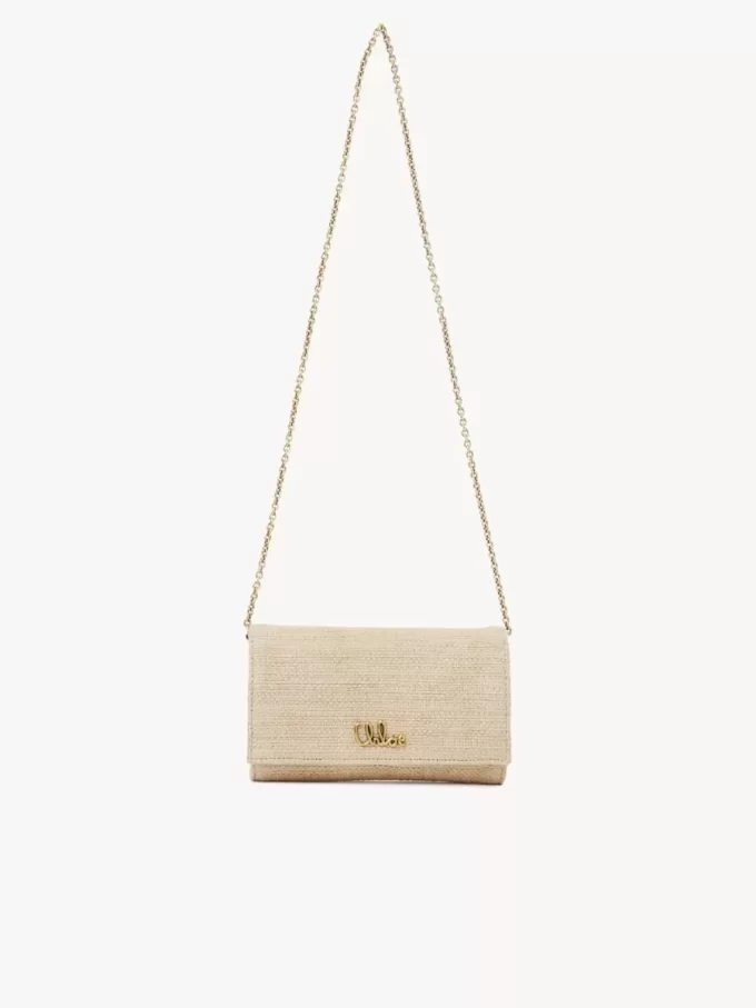 Chloé Iconic flap wallet on chain in raffia-effect fibers