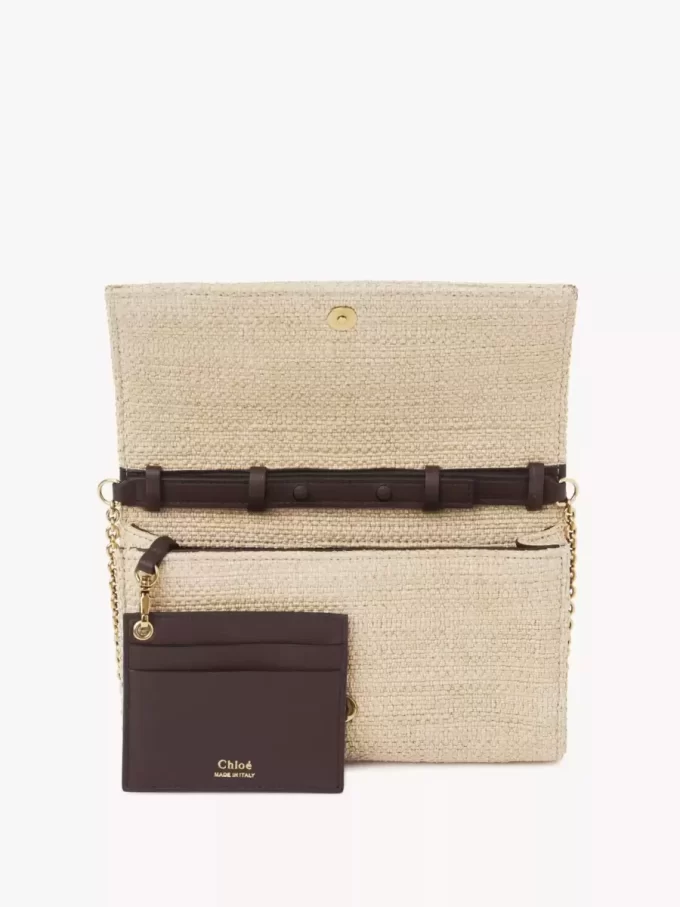 Chloé Iconic flap wallet on chain in raffia-effect fibers
