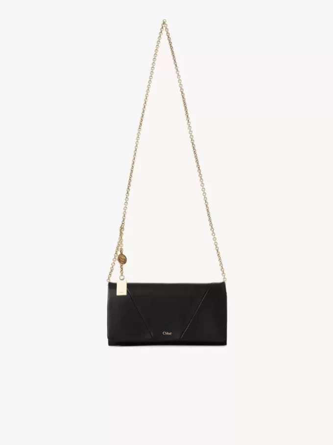 Chloé Spin flap wallet on chain in grained leather Chloé Spin flap wallet on chain in grained leather