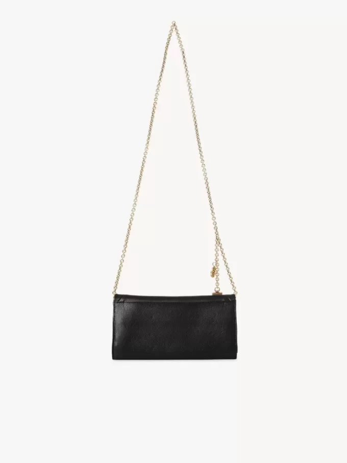 Chloé Spin flap wallet on chain in grained leather Chloé Spin flap wallet on chain in grained leather