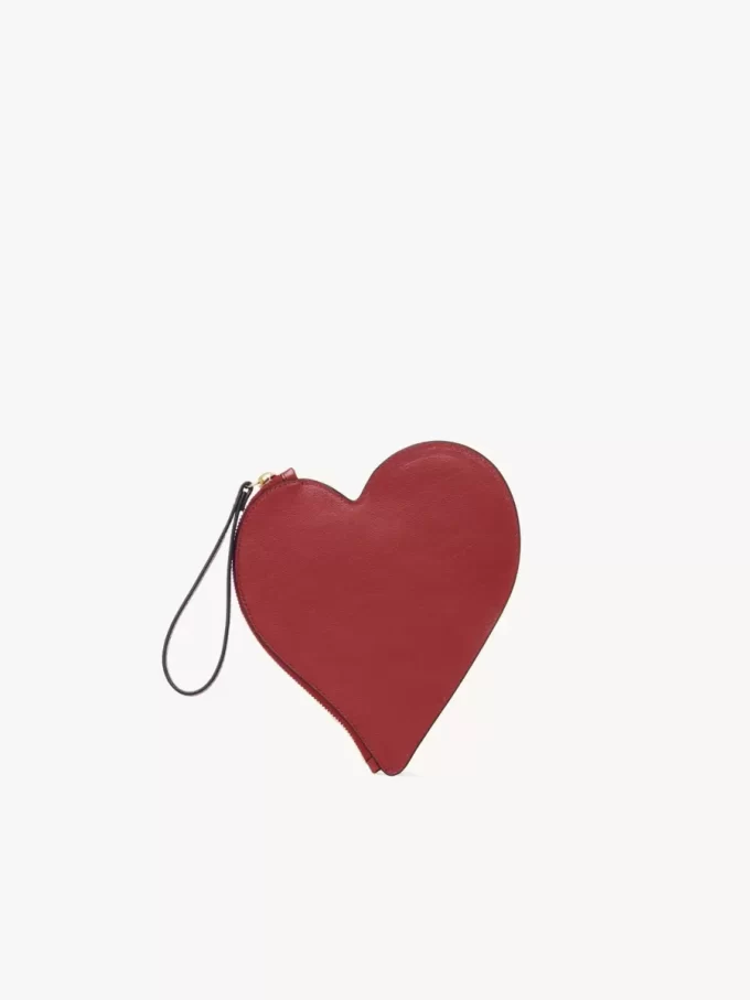Chloé Symbols Heart flat pouch in grained leather Chloé Symbols Heart flat pouch in grained leather