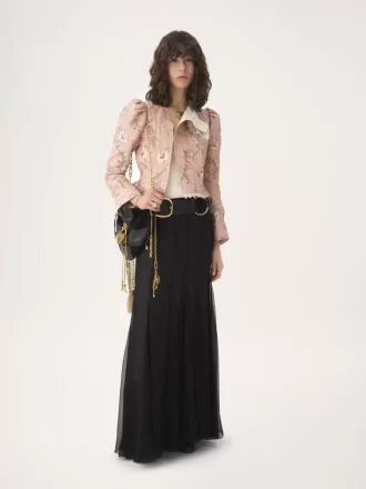 Fitted jacket in taffeta jacquard & lace