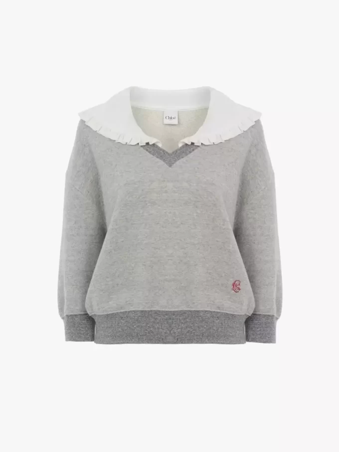 Collar sweater in chiné fleece Collar sweater in chiné fleece