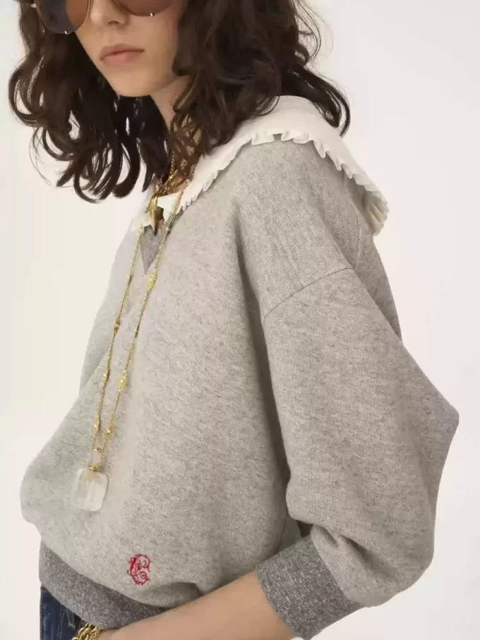 Collar sweater in chiné fleece Collar sweater in chiné fleece