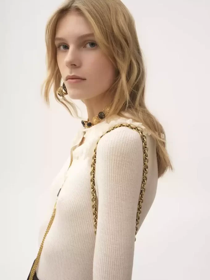 Collared Henley shirt in superfine wool knit & lace Collared Henley shirt in superfine wool knit & lace