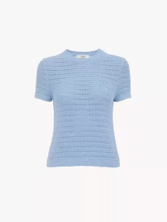 Crew-neck logo top in cotton crochet knit