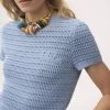 Crew-neck logo top in cotton crochet knit