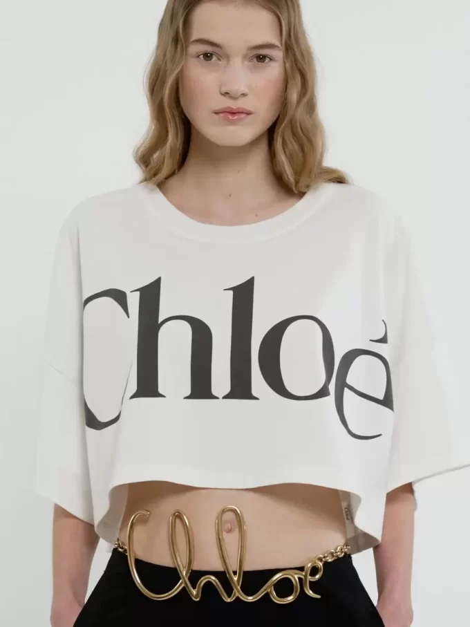 Cropped boxy logo T-shirt in cotton jersey Cropped boxy logo T-shirt in cotton jersey