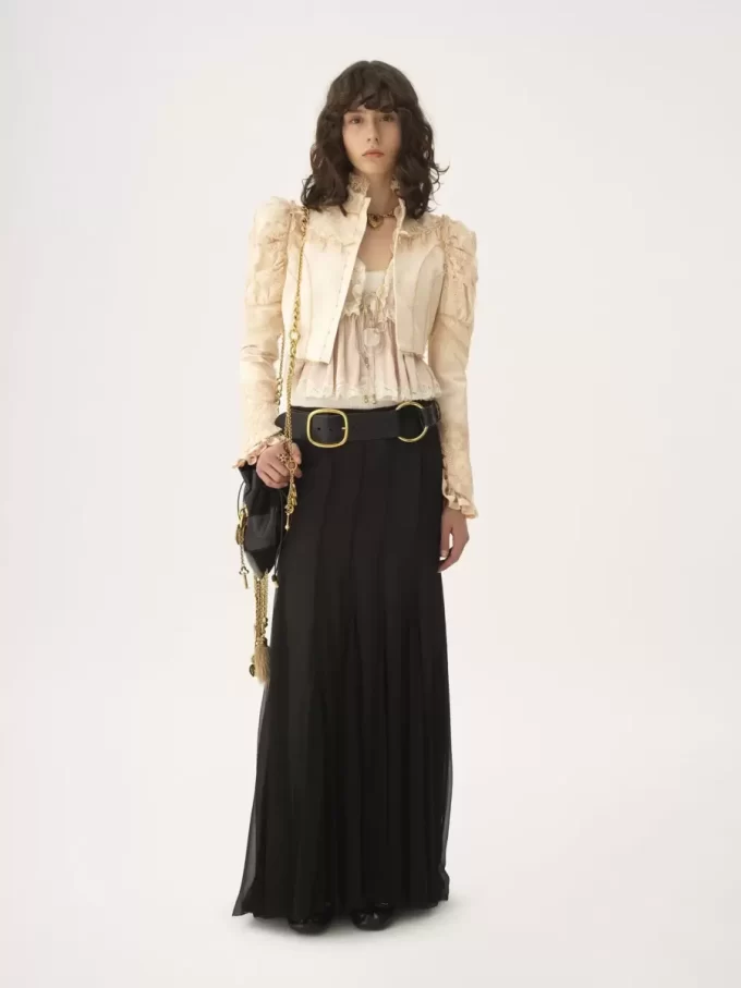 Cropped fitted jacket in silk duchess satin & lace Cropped fitted jacket in silk duchess satin & lace
