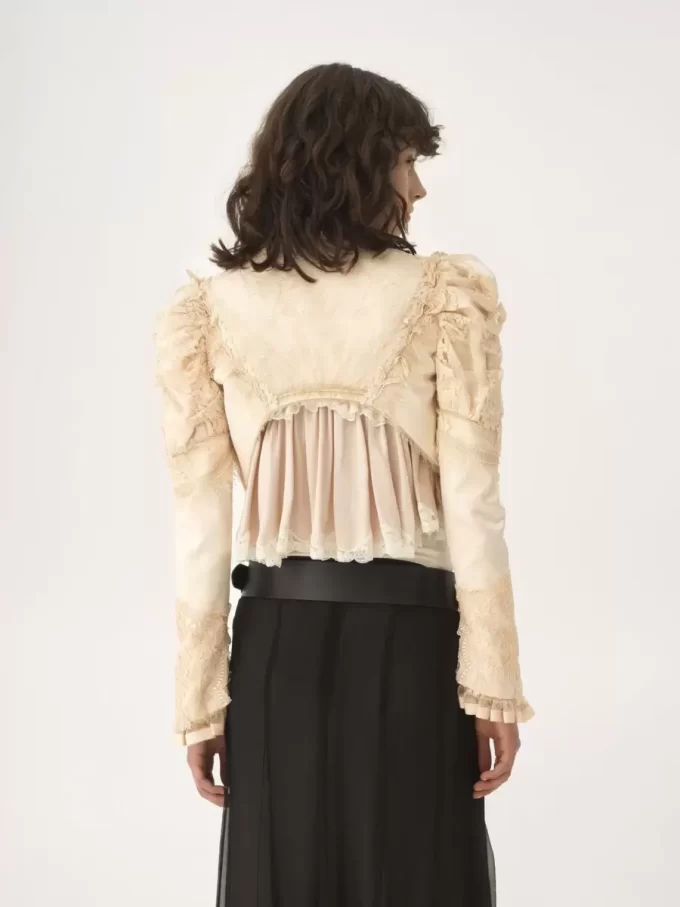 Cropped fitted jacket in silk duchess satin & lace Cropped fitted jacket in silk duchess satin & lace