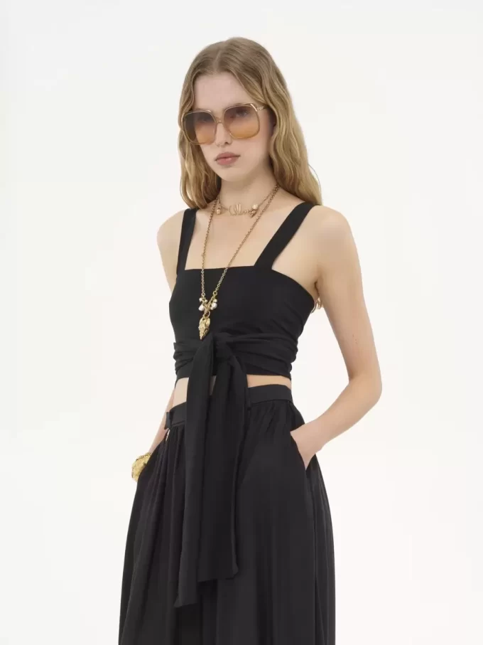 Cropped front-tie tank top in crêpe de chine Cropped front-tie tank top in crêpe de chine