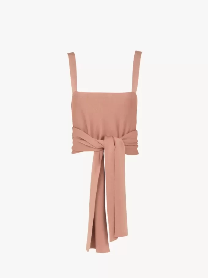 Cropped front-tie tank top in shiny viscose knit Cropped front-tie tank top in shiny viscose knit