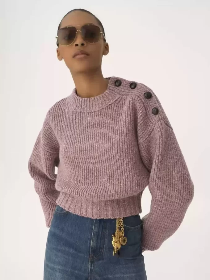 Cropped mock-neck sweater in a merino wool knit Cropped mock-neck sweater in a merino wool knit
