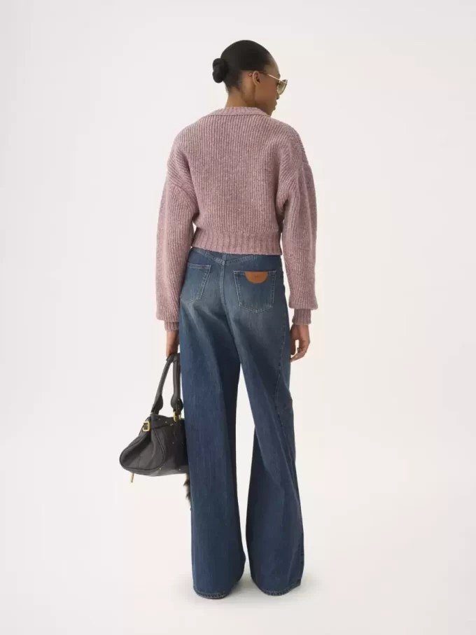 Cropped mock-neck sweater in a merino wool knit Cropped mock-neck sweater in a merino wool knit
