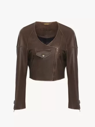 Cropped scoop-neck jacket in leather