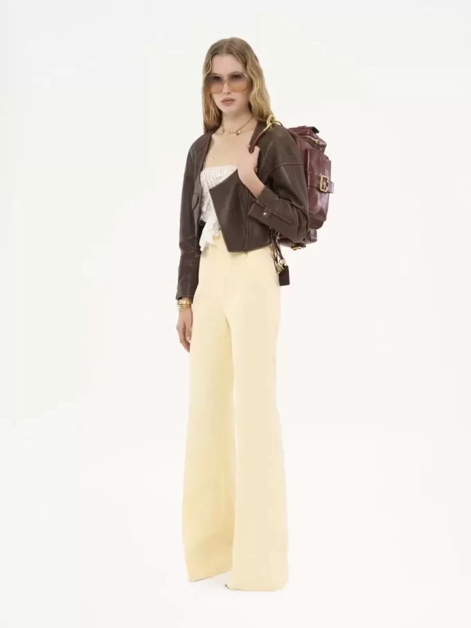 Cropped scoop-neck jacket in leather Cropped scoop-neck jacket in leather