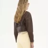 Cropped scoop-neck jacket in leather Cropped scoop-neck jacket in leather