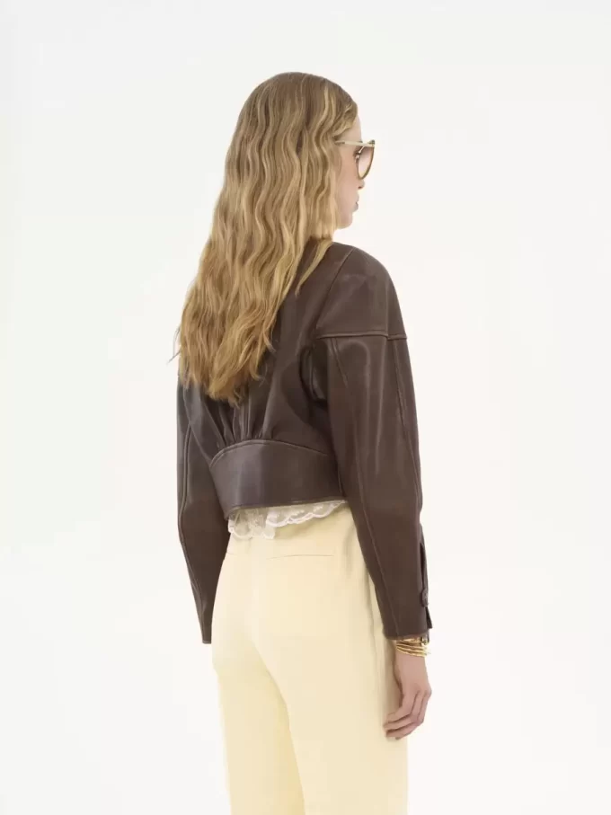 Cropped scoop-neck jacket in leather Cropped scoop-neck jacket in leather