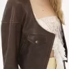 Cropped scoop-neck jacket in leather Cropped scoop-neck jacket in leather