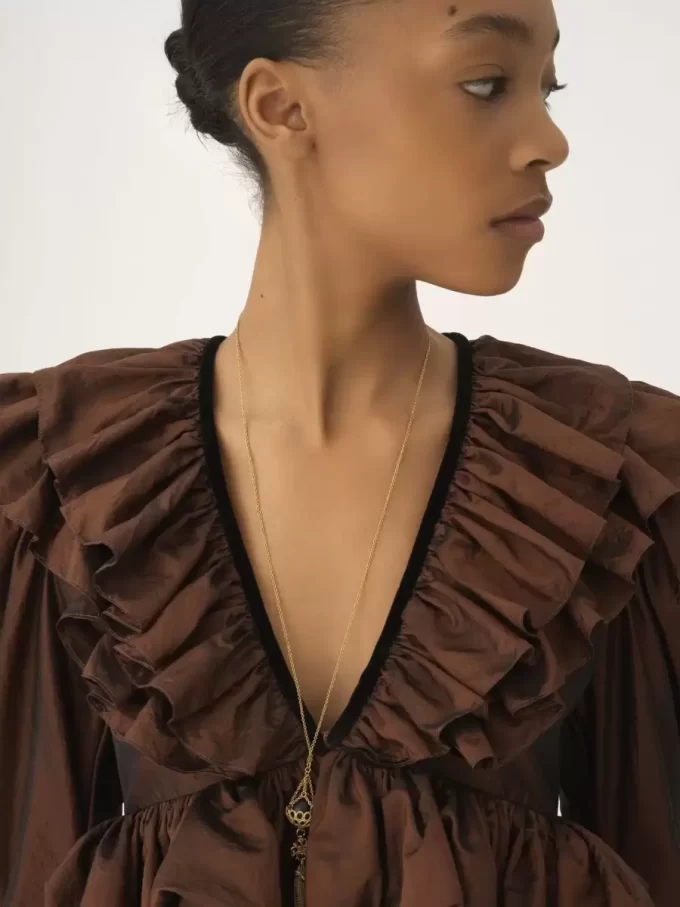 Cropped V-neck ruffle top in washed silk taffeta Cropped V-neck ruffle top in washed silk taffeta