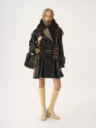 Double-breasted short riding coat in coated linen