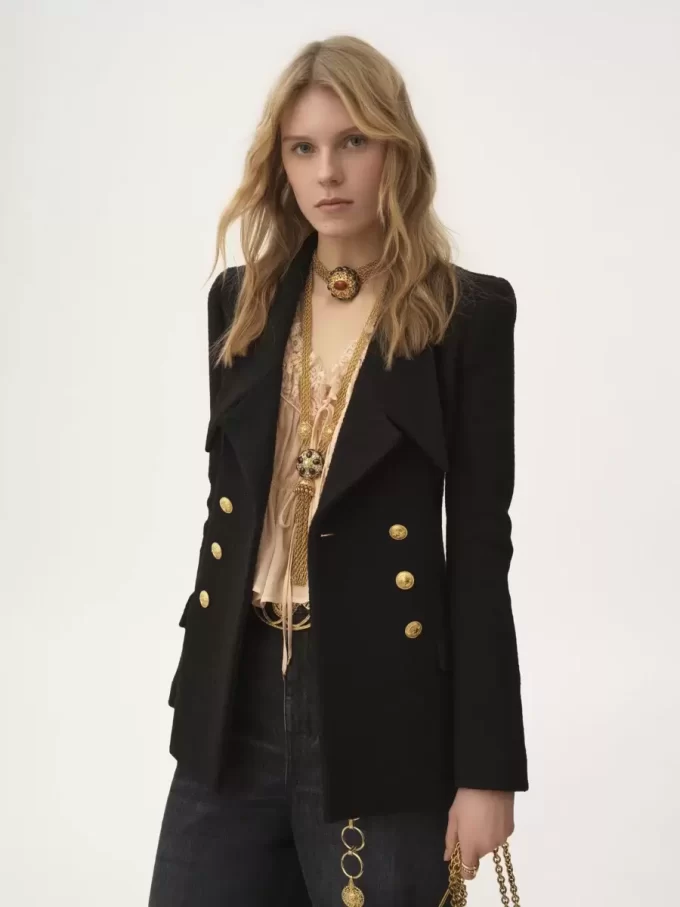 Double-breasted tailored jacket in wool bouclette