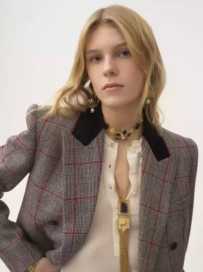 Double-breasted tailored jacket in wool check Double-breasted tailored jacket in wool check