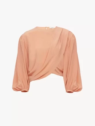Draped cropped top in crêpe de chine