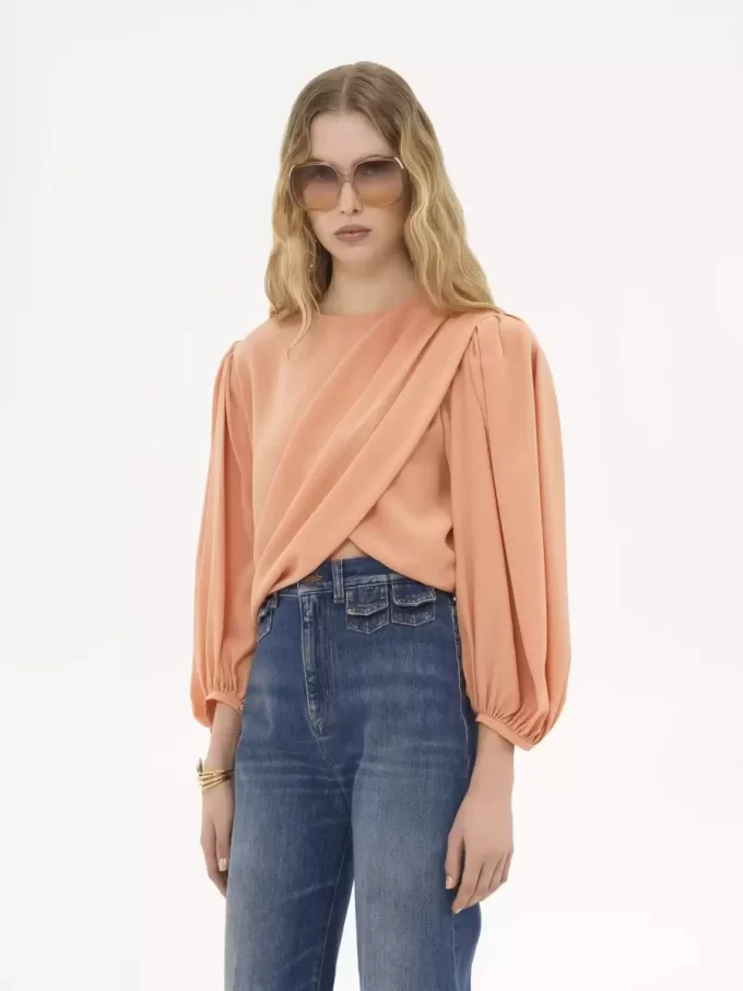 Draped cropped top in crêpe de chine Draped cropped top in crêpe de chine