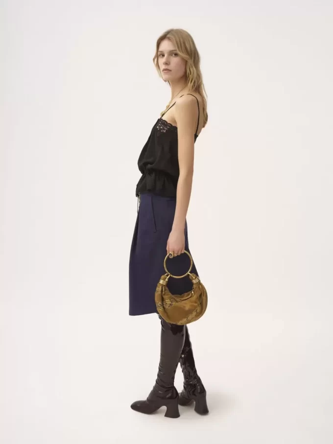 Drawstring camisole top in silk jacquard & lace Drawstring camisole top in silk jacquard & lace