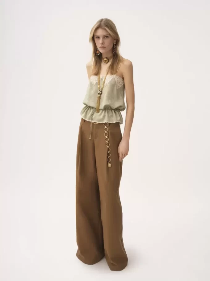 Drawstring camisole top in silk jacquard & lace Drawstring camisole top in silk jacquard & lace