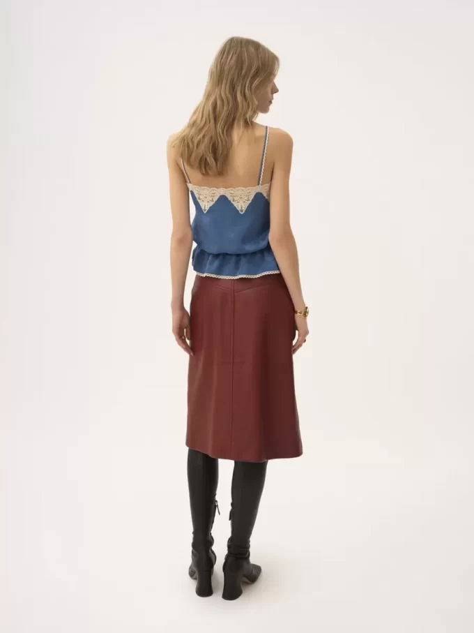 Drawstring camisole top in silk jacquard & lace Drawstring camisole top in silk jacquard & lace