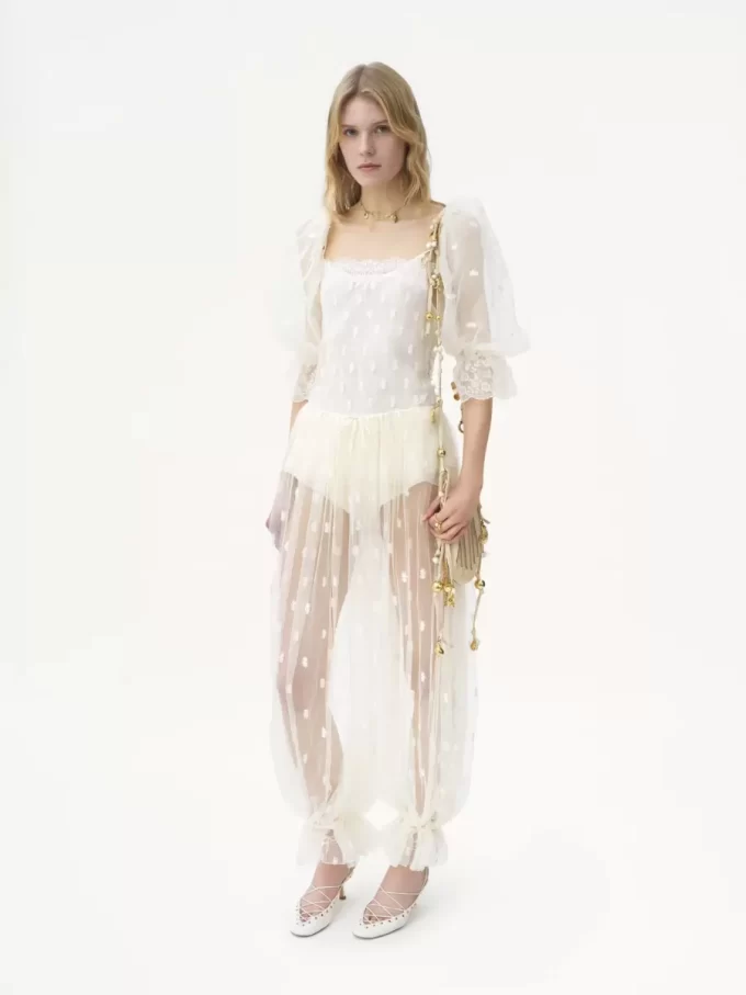 Drawstring pants in embroidered lace Drawstring pants in embroidered lace