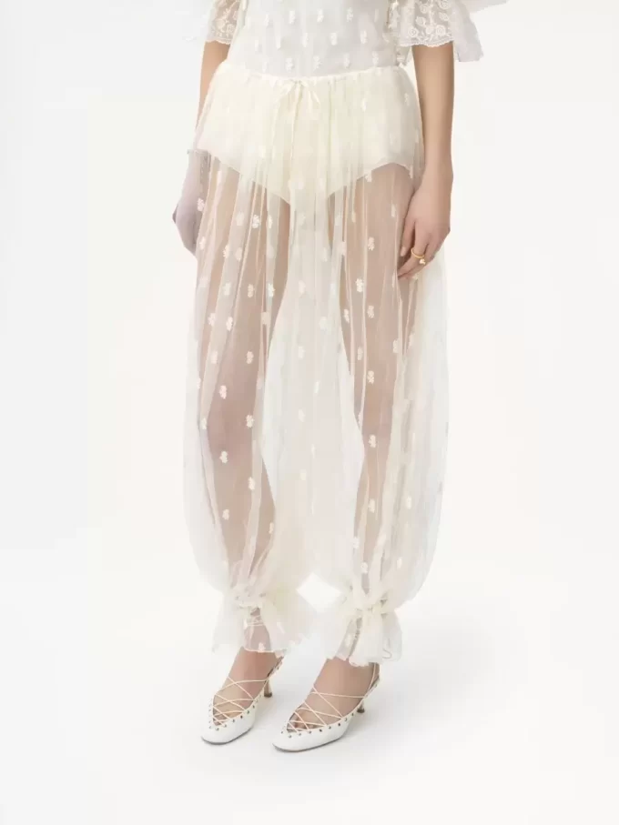 Drawstring pants in embroidered lace Drawstring pants in embroidered lace