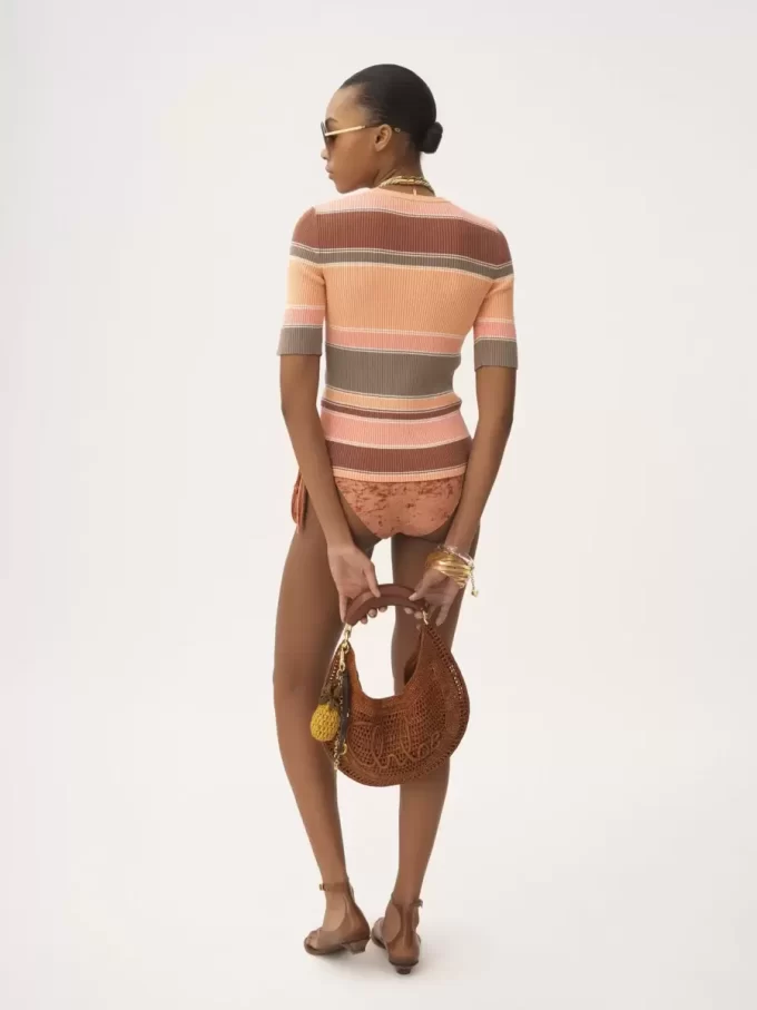 Elbow-sleeve fitted logo top in cotton knit Elbow-sleeve fitted logo top in cotton knit